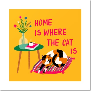 home is where the cat is Posters and Art